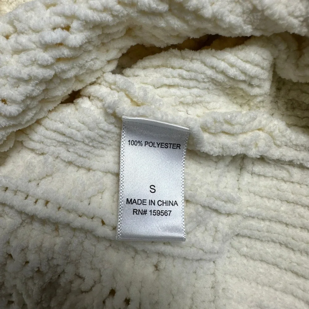 Hazel Moon Womens Cream Chenille‎ Cable Knit Sweater Crewneck Small Ivory